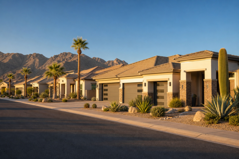 Desert-contemporary homes on an Arizona street illustrating what 500K gets you Phoenix Arizona