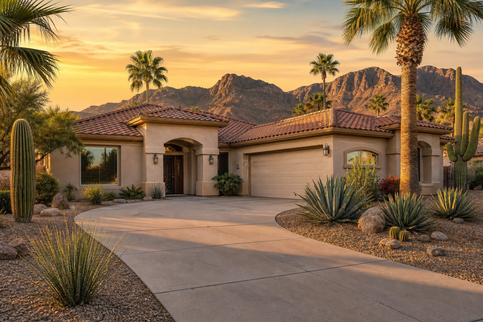 Single-story Arizona home with desert landscaping representing VA FHA loans Arizona buyers use in Maricopa County