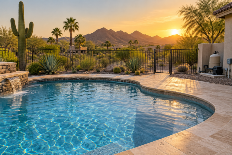 Backyard pool at an Arizona desert home illustrating pool maintenance Arizona cost for homeowners